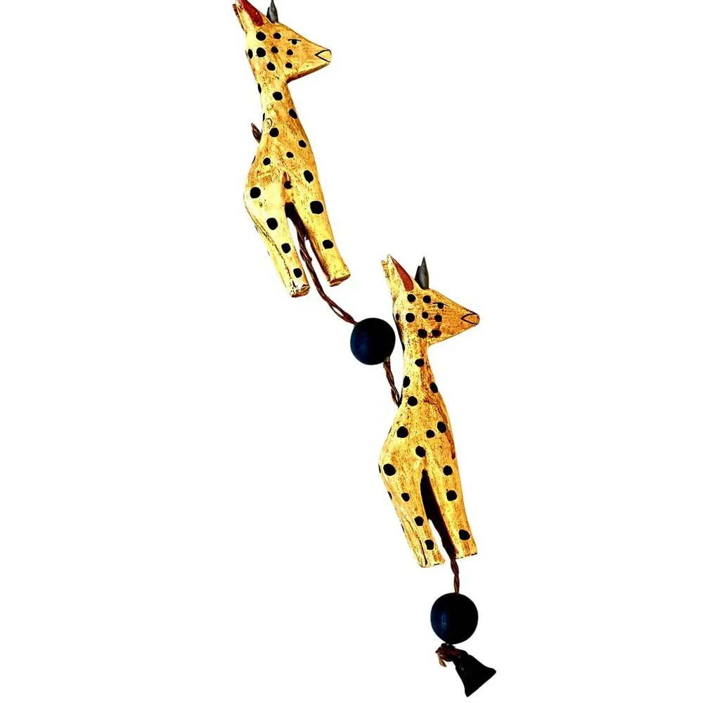 Giraffe Decor Hanging Ornament Vintage Wood + Fabric - Lot of 3 as is flaw